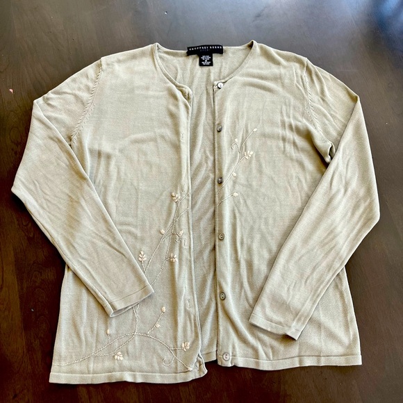 GEOFFREY BEENE Sport 100% Silk Size M Women’s Embroidered Green Cardigan - Picture 1 of 5